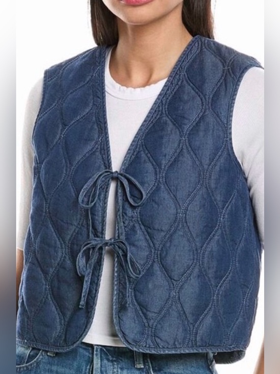Nanette Lepore Jackets & Blazers - Nanette Lepore Scroll Quilted Tie Front Washed Denim Vest
